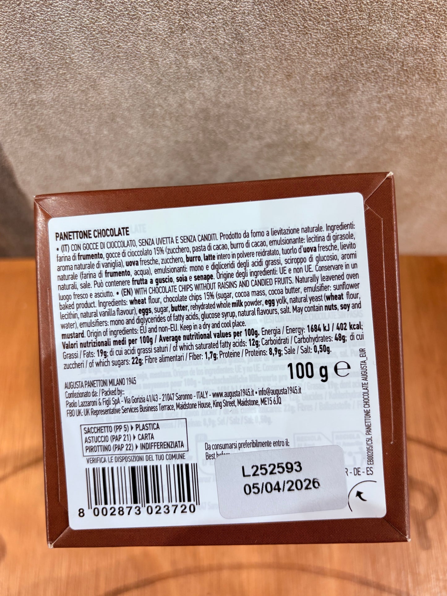 Mini Panettone chocolat - 100gr - Augusta
